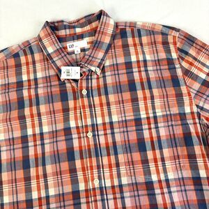 New Mens Gap Short Sleeve Button Down Shirt Size XL Slim Fit Red Plaid